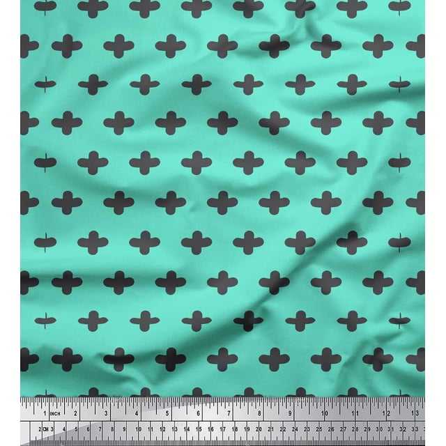 Soimoi Green polyester Crepe Fabric Plus Sign Geometric Fabric Prints By Yard 42 Inch Wide
