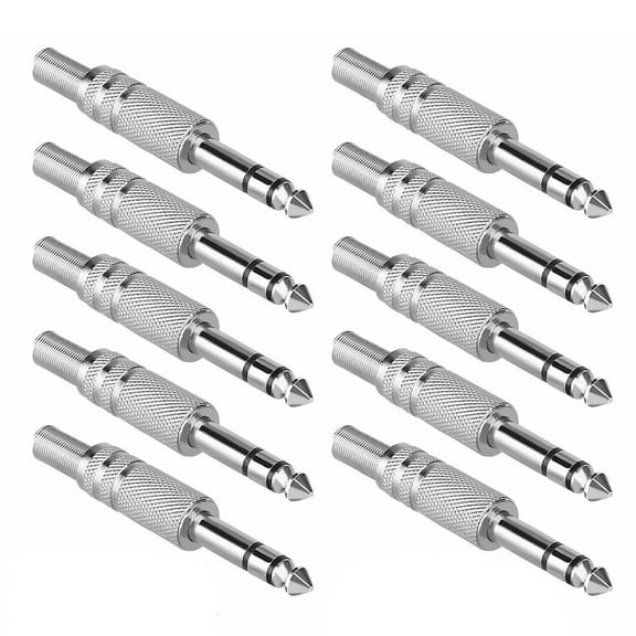 10Pcs 1/4'' TRS Audio Plug Metal Construction for Speakers, Microphones, Guitars, and More