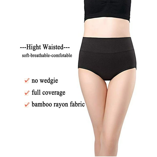 Women's Black Briefs Cotton Plus Size Underwear Seamless Breathable Solid  Comfortable High Waist Control Microfiber Brief Pantie-4 Pack 
