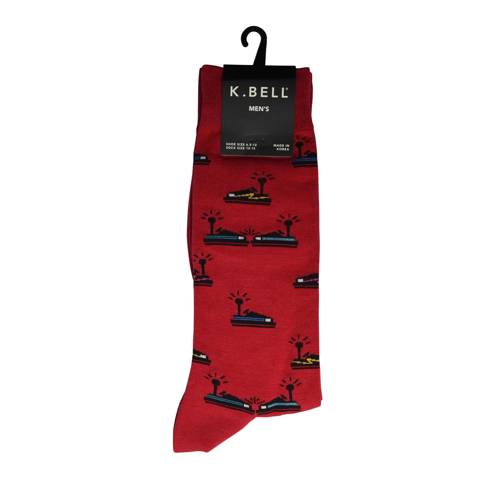 K. Bell Men`s Crew Socks Extended Sizes Available, 1013, Red