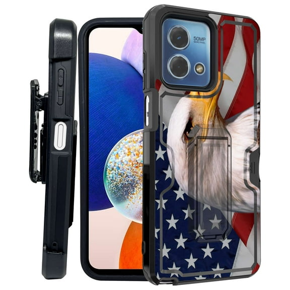 ANJ  Rugged Shockproof Kickstand Hybrid Case with Card Slot and Holster   Tempered Glass Cover for Motorola Moto G Stylus 5G (2023) - American Eagle