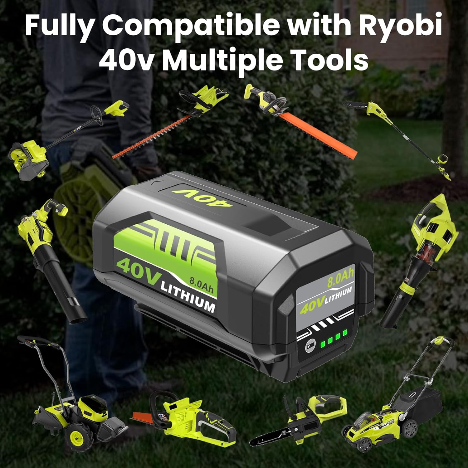 Upgraded 1 Pack 8000mAh Lithium-ion Battery Replacement for Ryobi 40V Battery OP4075A OP40601 OP40602 OP4060A OP4040 OP40401 OP40501 OP4050A
