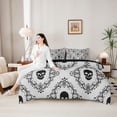 thumbnail image 5 of Homewish Gothic Spooky Skull 7 Pieces Full Size Bedding Sets,Retro Gray Damask Flowers Full Size Bed in a Bag,Happy Halloween Bed Set,Black Reversible, 5 of 8