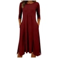 thumbnail image 2 of Wlynlyn Midi Dresses for Women Casual Long Sleeve Solid Color Round Neck a Line Summer Beach Sundress with Pockets, 2 of 5