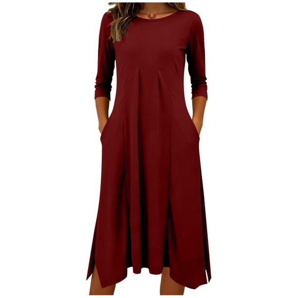 Vestido Largo de Manga Larga para las Mujeres Color Sólido Camisa de Noche de Ternera, Suelto Vestido de Sueño Casual para el Salón de Casa