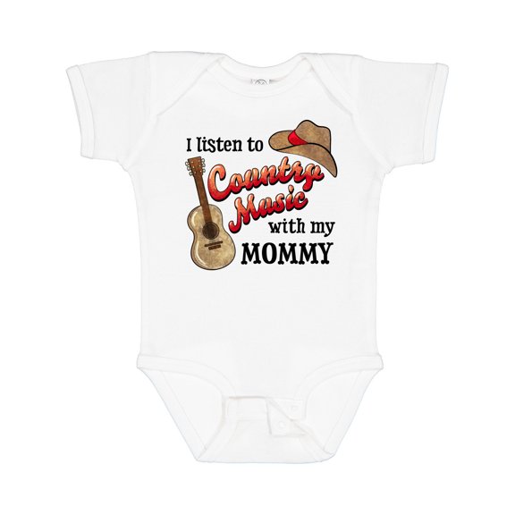 Inktastic I Listen to Country Music with My Mommy with Guitar and Hat Boys or Girls Baby Bodysuit