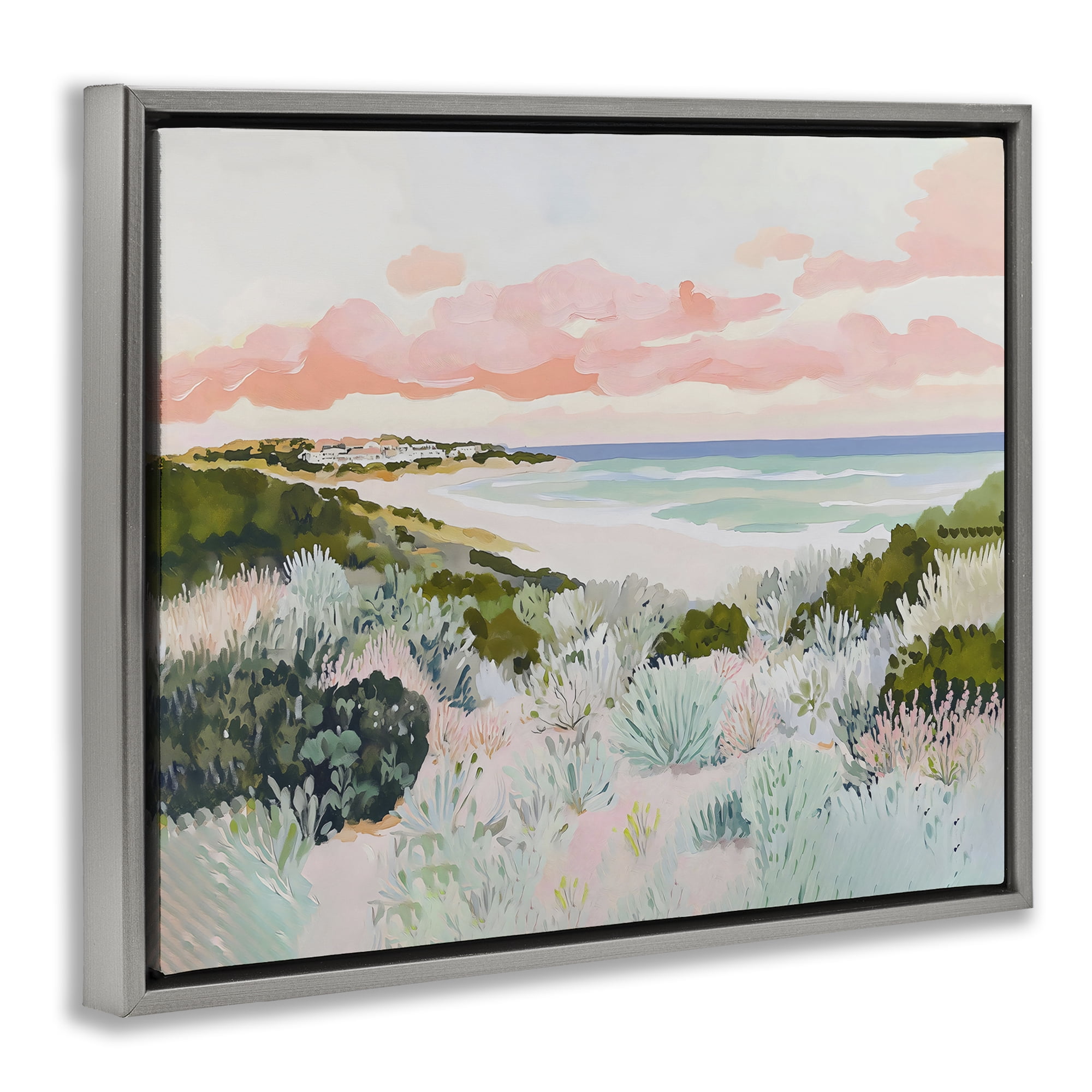 Stupell Industries Beach Grasses & Pastel Skies Gray Framed Floater Canvas Wall Art, design by The Prints Vibe