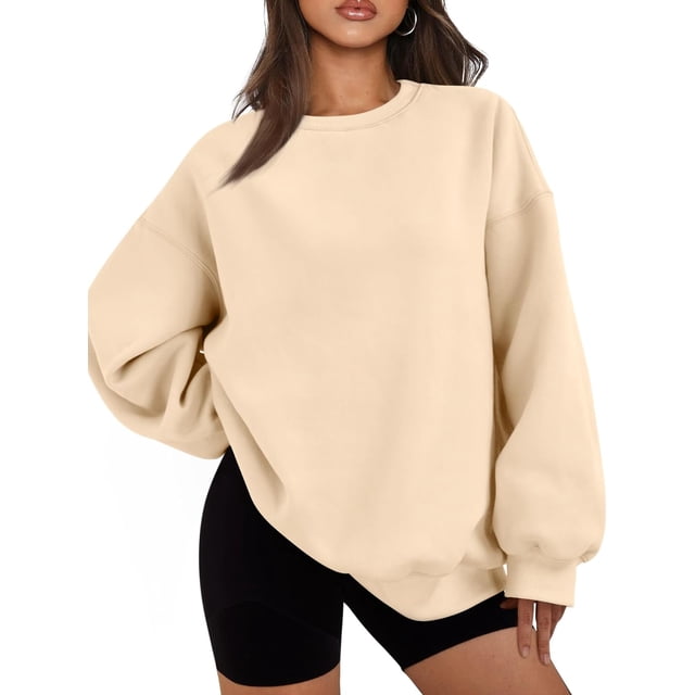 Chandails en Molleton en Molleton Surdimensionnés pour Femmes Manches Longues Col Rond Pull Décontracté Chandail à Capuchon Tops Abricot Moyen