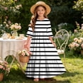 thumbnail image 7 of Girls Striped Dresses Kids Toddler Casual Short Sleeve Maxi Dress with Pockets White 5-6 Years, 7 of 7