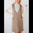 thumbnail image 4 of Vestido Corto de Punto Liso Sin Mangas con Cuello en V y Bolsillos para Mujer Caqui M, 4 of 10