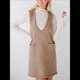 thumbnail image 4 of Vestido Corto de Punto Liso Sin Mangas con Cuello en V y Bolsillos para Mujer Caqui M, 4 of 10