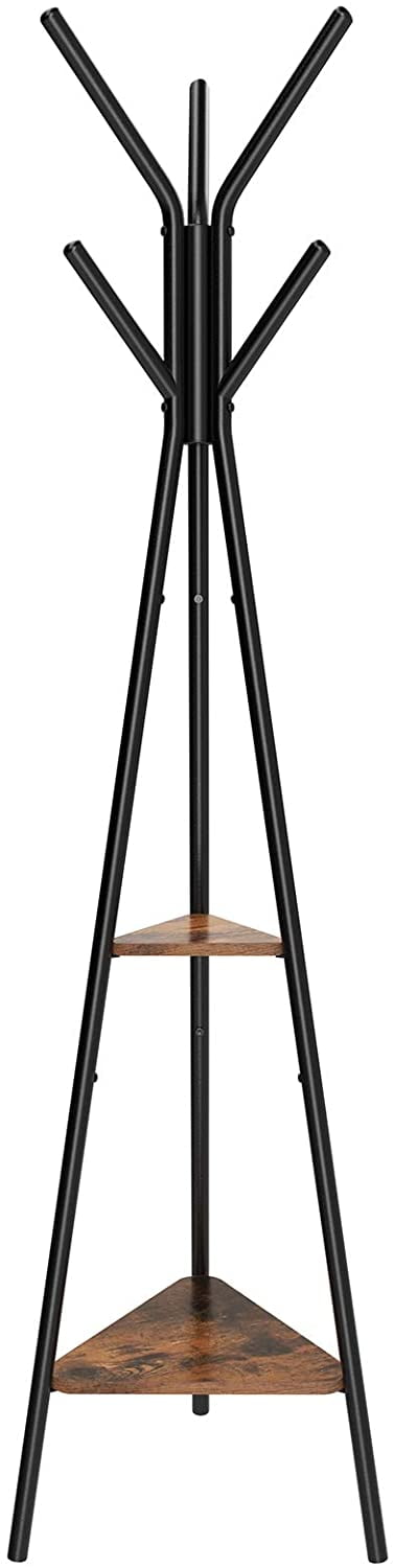 hats Vintage coat rack in tree shape clothes rack in industrial design bags for clothes free-standing coat rack with 2 shelves black 