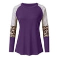 thumbnail image 3 of QLEICOM Women's Long Sleeve Tops Leopard Color Block T Shirt Casual Tunic Crew Neck Striped Shirts Plus Size Tops Loose Sweatshirt Purple XXL, US Size:12, 3 of 3