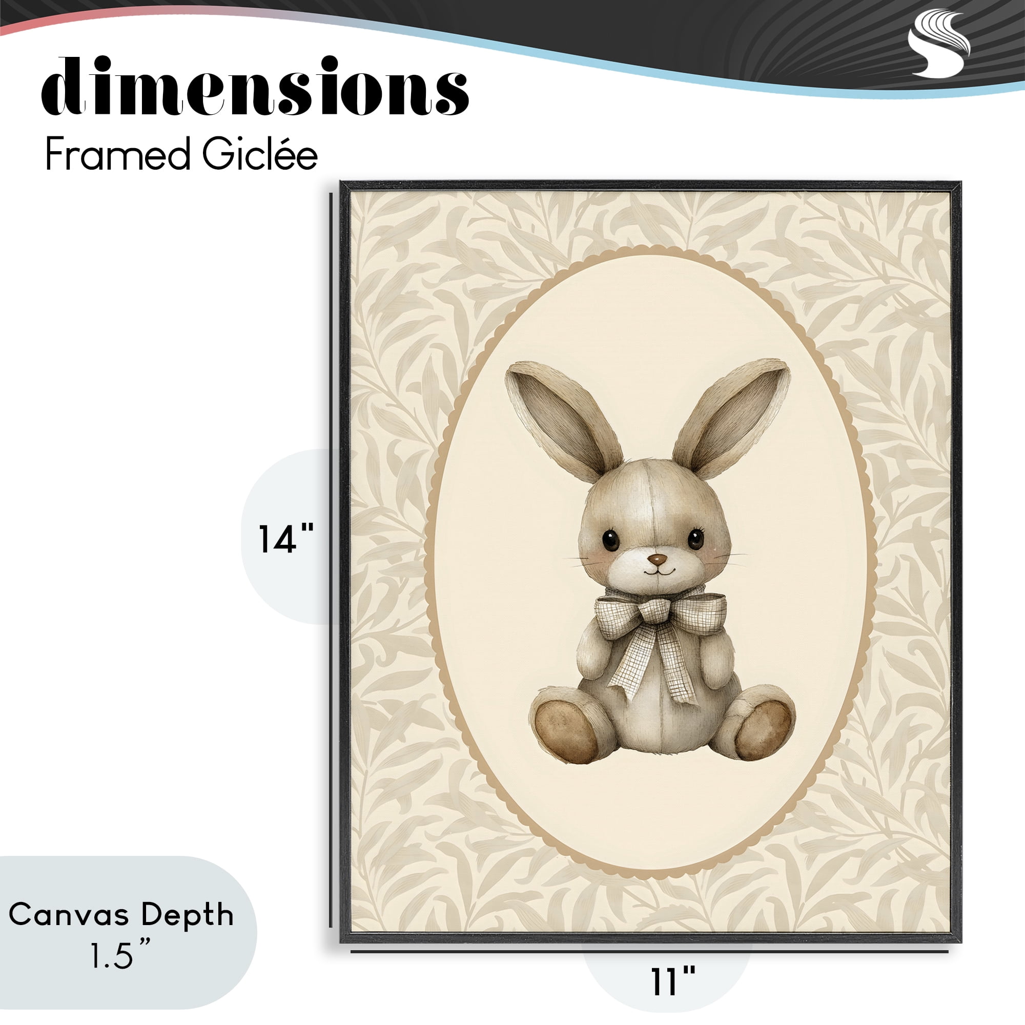 Stupell Industries Neutral Bunny in Oval Border Black Framed Giclee Art, design by LSR Design Studio