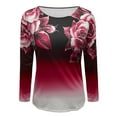thumbnail image 5 of WTOBBY Women's Fashion Casual Rose Gradient Print Round Neck Long Sleeve Top, Versatile All-Match Blouse for Ladies Comfortable and Stylish Wear,Red 4XL, 5 of 5