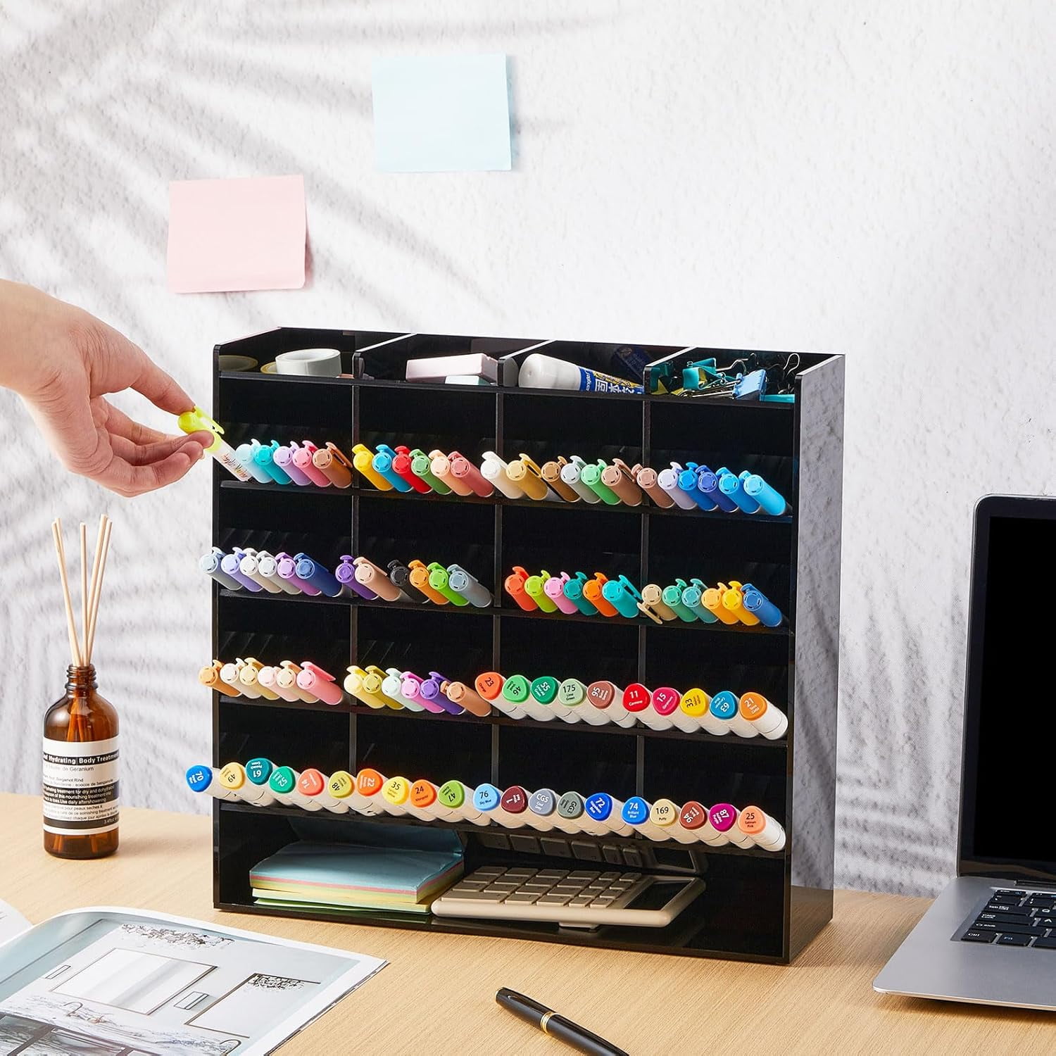 Acrylic Pen Organizer Storage for 250 Markers Vertical Marker Organizer Acrylic Pen Display Holder for Office Desk Desktop Stationery Pencil Storage, Black, 13 x 4 x 12.4 Inch