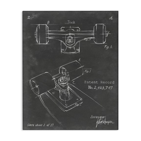 Stupell Industries Skateboard Truck Blueprint Sports Painting Gallery Wrapped Canvas Art Print Wall Art, 16 x 20