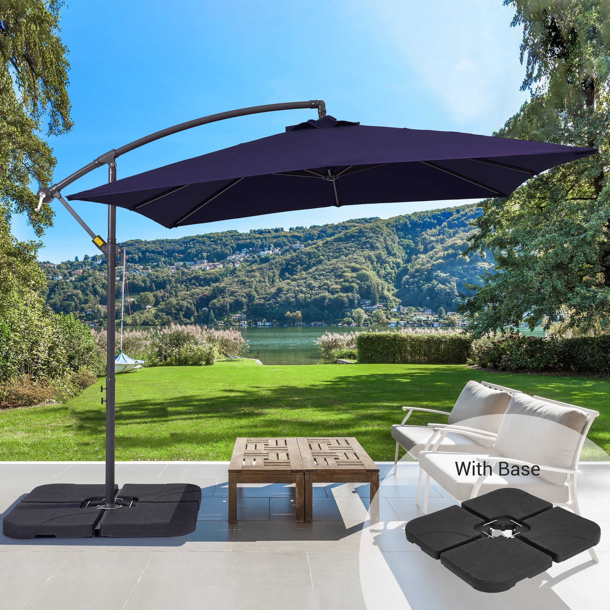ACEGOSES 8.2ft Square Offset Patio Umbrella with Base, Outdoor Hanging