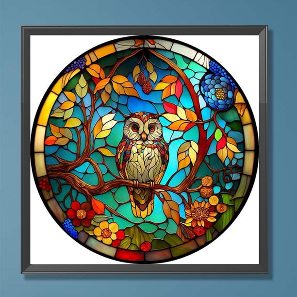 Cuadros Decorativos 5D bricolaje taladro redondo completo diamante pintura vidrieras búho decoración del hogar (LP459) Wdftyju de costura negro 4 estilos