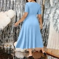 thumbnail image 5 of VBVC Women's Scalloped V Neck Lace Short Sleeve Midi Dress , Ladies' Fit and Flare Casual Dress , Elegant A Line Party Dress For Women,Sky Blue,S-5XL, 5 of 10