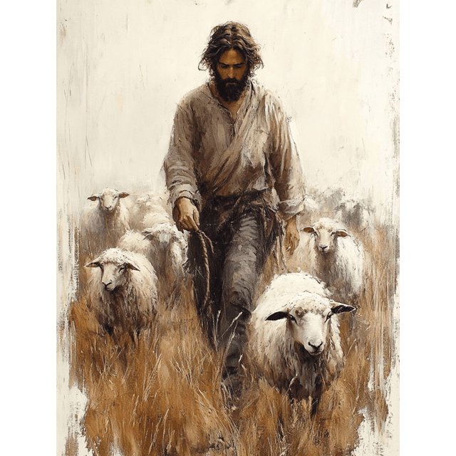 Qisvanset Framed Canvas Wall Art, 12x16 Inch Lost Sheep Shepherd Jesus Bible Sketch Art