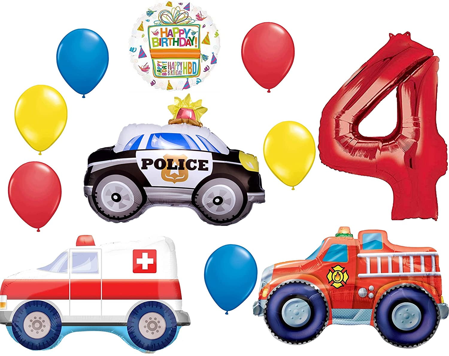 Team Rescue 4th Birthday Party Supplies and First Responders Balloon Bouquet decorations
