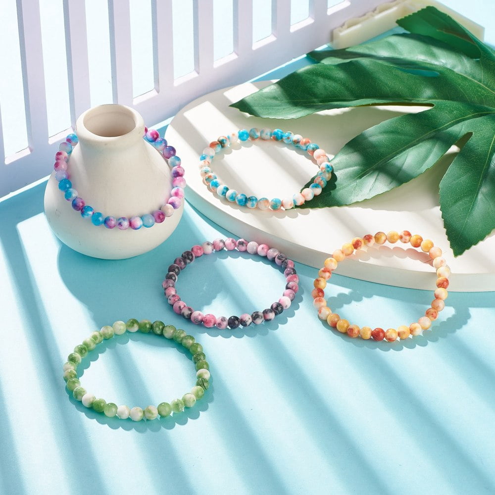 Natural White Jade Round Beaded Stretch Bracelet Gemstone Jewelry for Women Mixed Color Inner Diameter: 2-1/4 inch(5.6cm) Beads: 6.5mm DIY