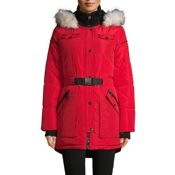 XOXO - XOXO Juniors' Heavyweight Belted Parka With Faux Fur Hood ...