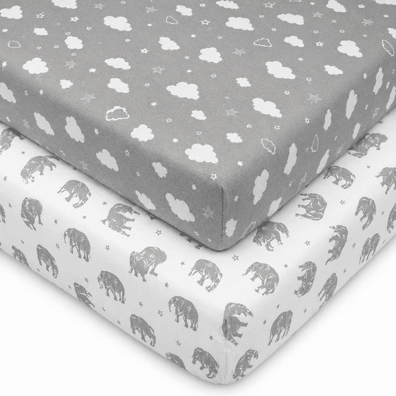 Bublo Baby Mini Crib Sheets 2-Pack | 100% Cotton Jersey | 24×38×5 in Universal Fit for Pack N Play / Portable Cribs