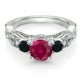 thumbnail image 2 of Gem Stone King 925 Sterling Silver Red Created Ruby Black Onyx and White Moissanite Engagement Ring for Women (1.47 Cttw, Gemstone July Birthstone, Round 6MM and 3MM, Size 9), 2 of 4