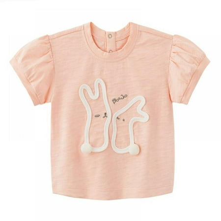 

Xinhuaya Girls Embroidered Rabbit Pattern Round Neck Short Sleeve Blouse T-shirt Orange