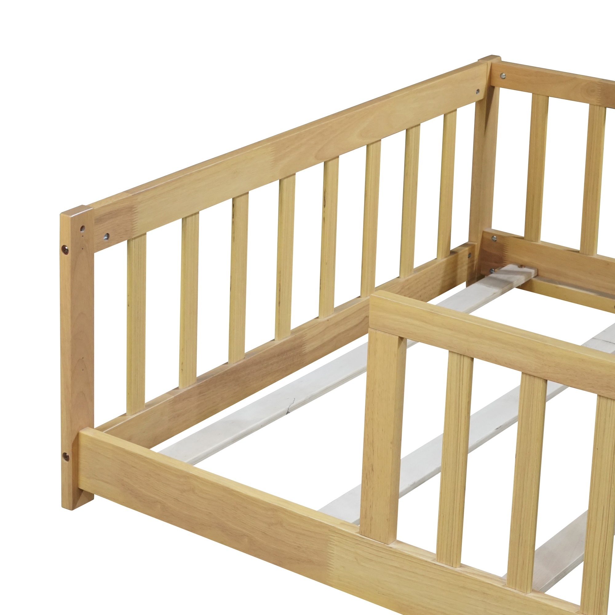 Alvantor Twin Size Montessori Floor Bed for Kids with Rails, Rubber Wood Toddler Bed Frame Low to Ground, No Box Spring Needed, Natural