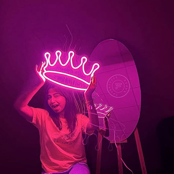 FUNERIGUER Crown Neon Signs 15 x 10 inches Wall Hanging Lights Art Decor Lights for Bedroom Kids Room Shop Apartment Dorm Birthday Party Wedding Hot Pink