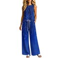 thumbnail image 2 of Cagogo Women's 2 Piece Sleeveless Tank Top Long Pants Set Casual Summer Outfits Loose Round Neck Tops Comfy Pants Matching Lounge Sets Boho Vacation Travel Clothes, Navy S, 2 of 6