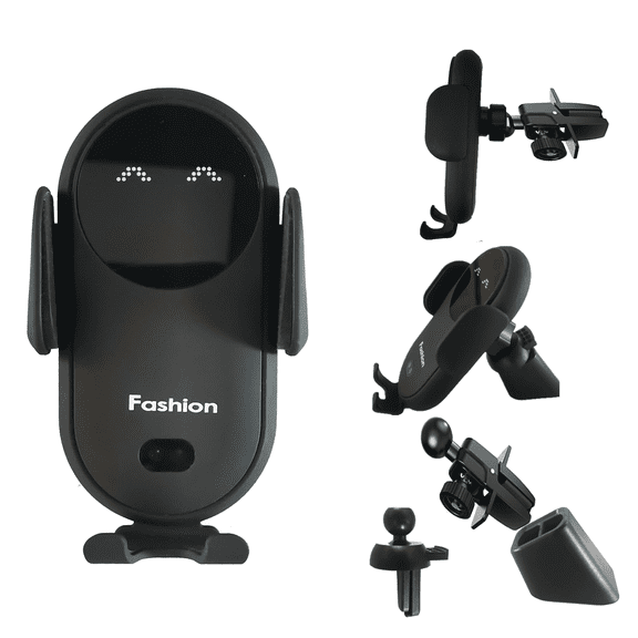 FU1999Smart Car Wireless Charger Phone Holder, Cute Fashion Auto Clamping Vent Dashboard Compatible with iPhone Samsung Google Andriod Phone on Dashboard Air Vent Black
