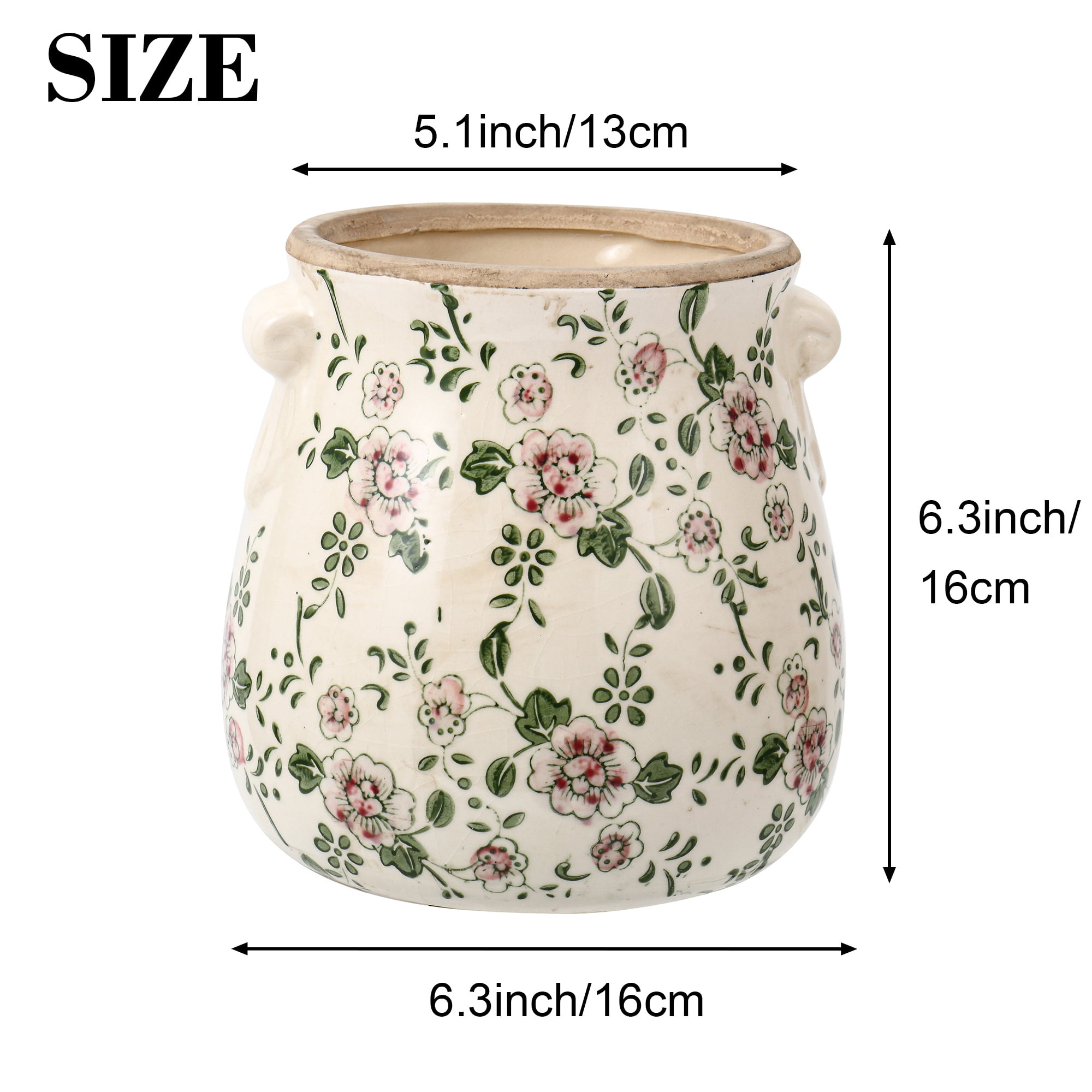 Vintage Ceramic Planter with Drainage Hole – Indoor Flower Pots & Plant Vases, Green Tuscan Planter Set for Home, Gardening, Christmas Decor(Pink