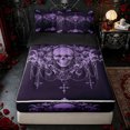 thumbnail image 2 of Erosebridal Purple Gothic Skull Zipper Queen Comforter Set with Fitted Sheet and 2 Pillowcases for Women Girls, Damask Boho Floral Zipper Bedding Set, Black Reversible, 4pcs, 2 of 7