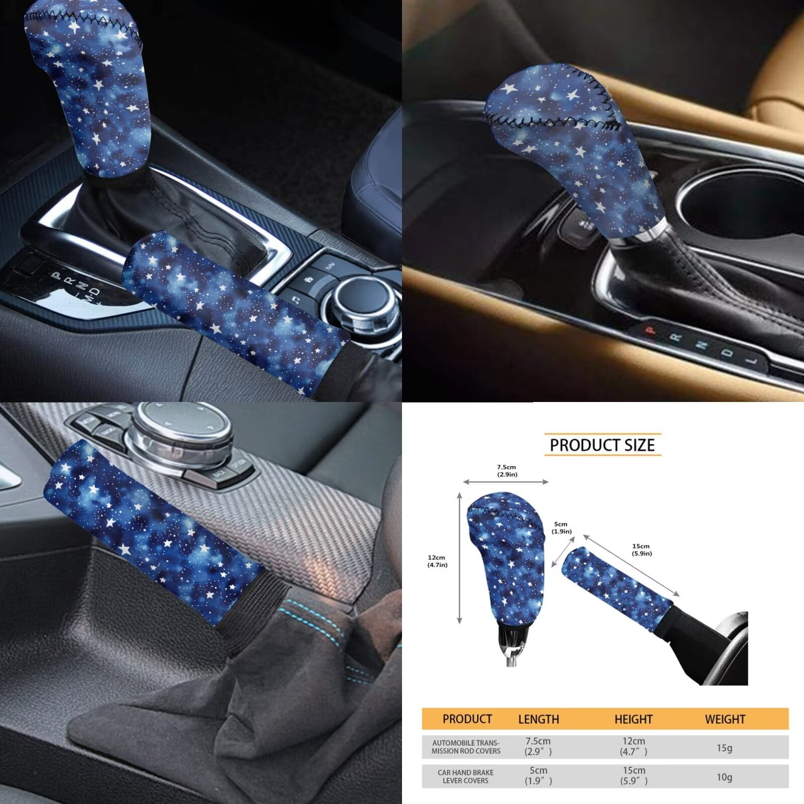 Garronmavis Blue Galaxy Star 11 PCS Car Seat Covers Full Set for Women Men Steering Wheel Cover Gear Shift Cover Handbrake Cover Headrest Cover Cup Coasters Automotive Interior Universal