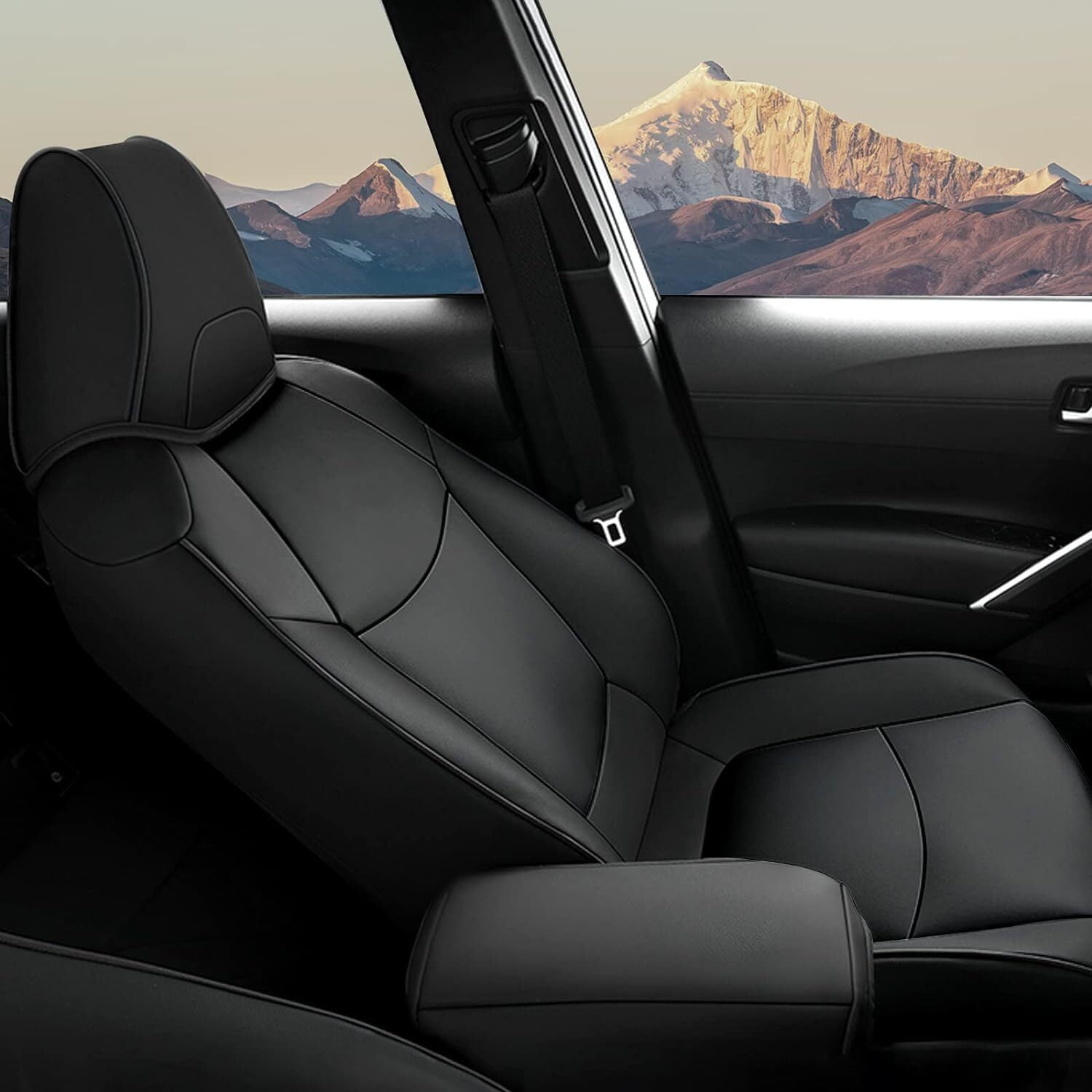 AOMSAZTO RAV4 Hybrid Car Seat Covers Custom Fit for Toyota RAV4 Hybrid 2019 2020 2021 2022 2023 2024 (Not for XSE&2022-2024 SE Hybrid)-Full Set Faux Leather (Black)
