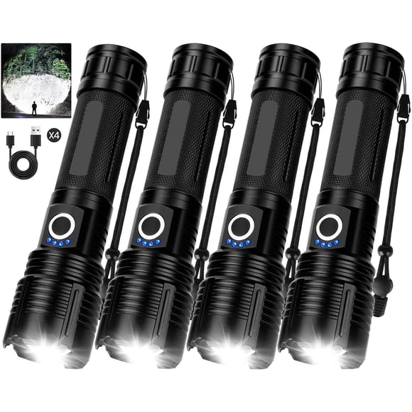 Ggpg Linternas de 100000 Lúmenes Altos, Recargables por Usb, Potentes, Impermeables, Súper Brillantes, para Acampar, Emergencias, Pesca, Senderismo, Paquete de 4