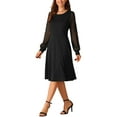 thumbnail image 4 of INSPIRE CHIC Women's Long Sleeve Dresses Round Neck Elegant Cocktail Party Work Knee Length Dress L Black, 4 of 5
