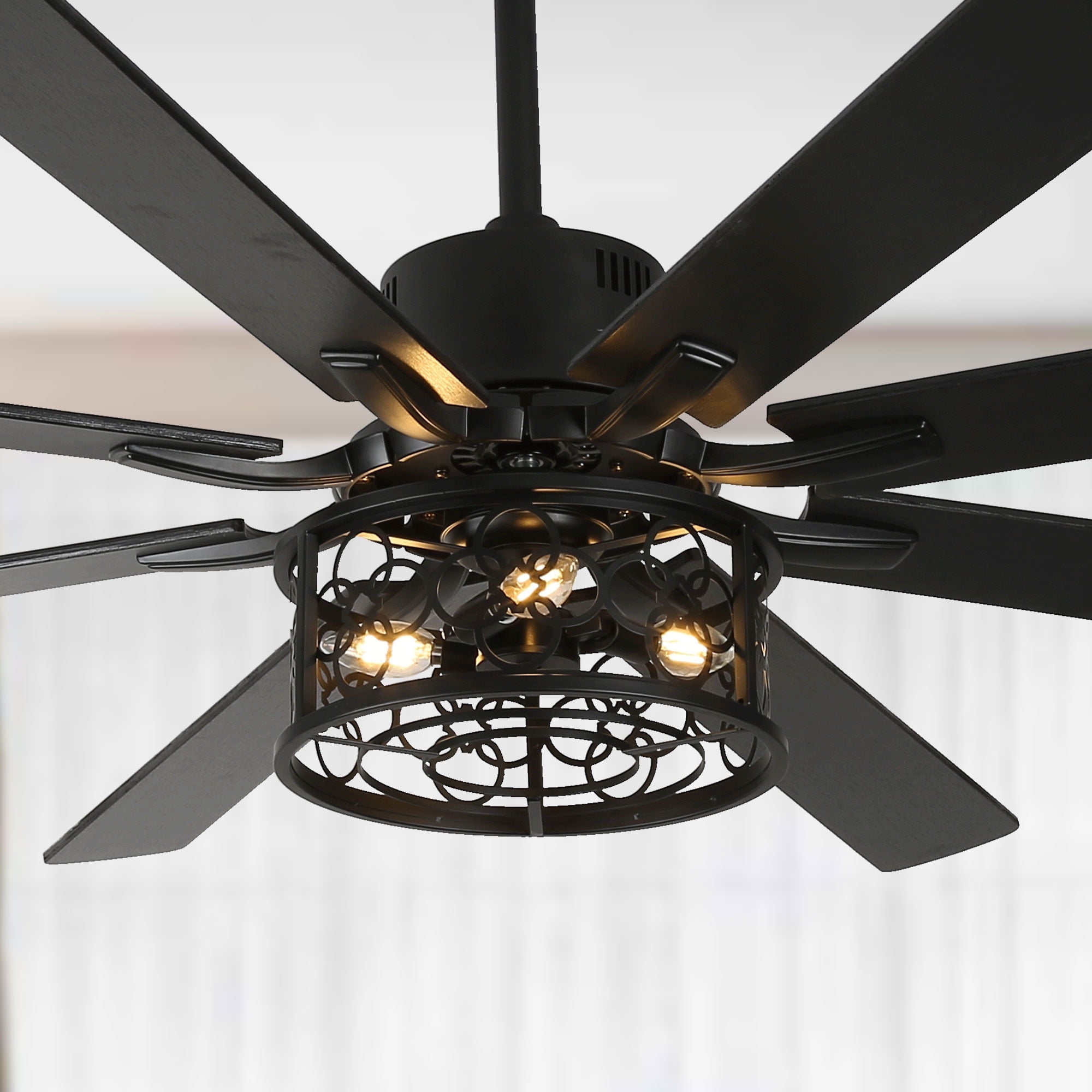 Bella Depot 72" Ceiling Fan 6-speed Farmhouse Metal Cage 3-Light Chandelier with Remote