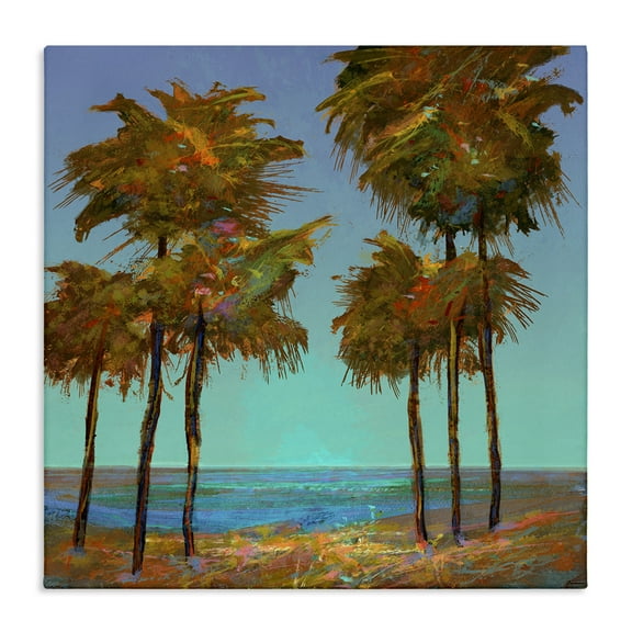 Stupell Industries Looming Green Palms Landscape Painting Gallery Wrapped Canvas Art Print Wall Art, 17 x 17