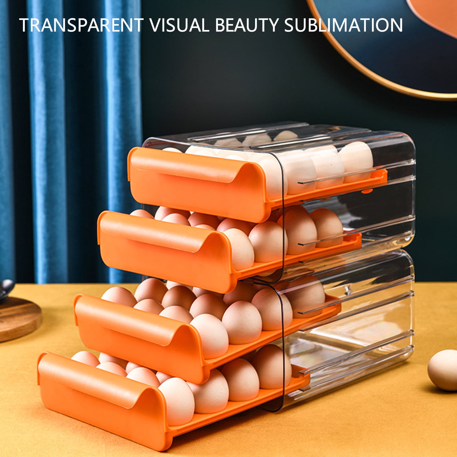 Large Capacity Egg Storage Drawer-Type Eggs Storage Box Eggs Organizer Kitchen Thickened Large-Capacity Eggs Tray Egg Tray