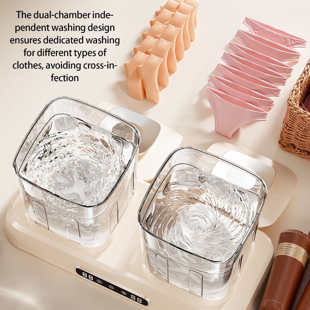 Compact Washer Energy Saving Portable 2L Twin Chamber Washing Machine Portable Underwear Panties Washer for Small Spaces