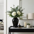 thumbnail image 2 of Ceramic Temple Jar with Lid for Living Room Decor - Contemporary Flower Vase for Bedroom, Home Styling, and Kitchen Counter - Sculpted House Accent for Office and Table Decor - 18", Black & Gold, 2 of 13