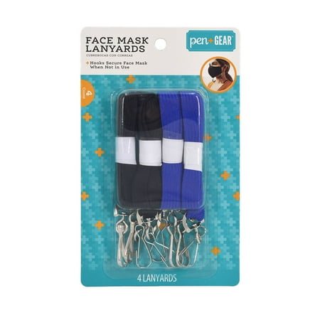 Pen + Gear Face Mask Lanyards, Blue & Black, 4 Count