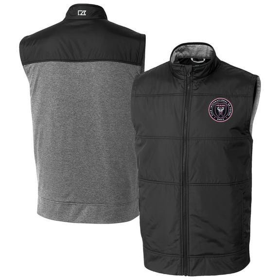 Men's-Cutter & Buck  Black Inter Miami CF Big & Tall Stealth Hybrid Quilted Windbreaker Full-Zip Vest