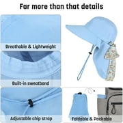 Solaris Sun Hats for Women, Wide Brim Summer Beach Hat with Neck Flap, UPF 50+ Fishing Hat for Hiking, Blue