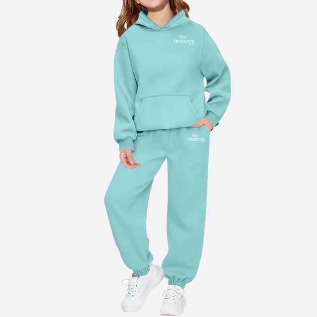 Sudadera con capucha larga con estampado pequeño en forma de corazón para niños y pantalones deportivos con lazo en las piernas, conjunto deportivo informal de dos piezas con forro polar para mayor ca